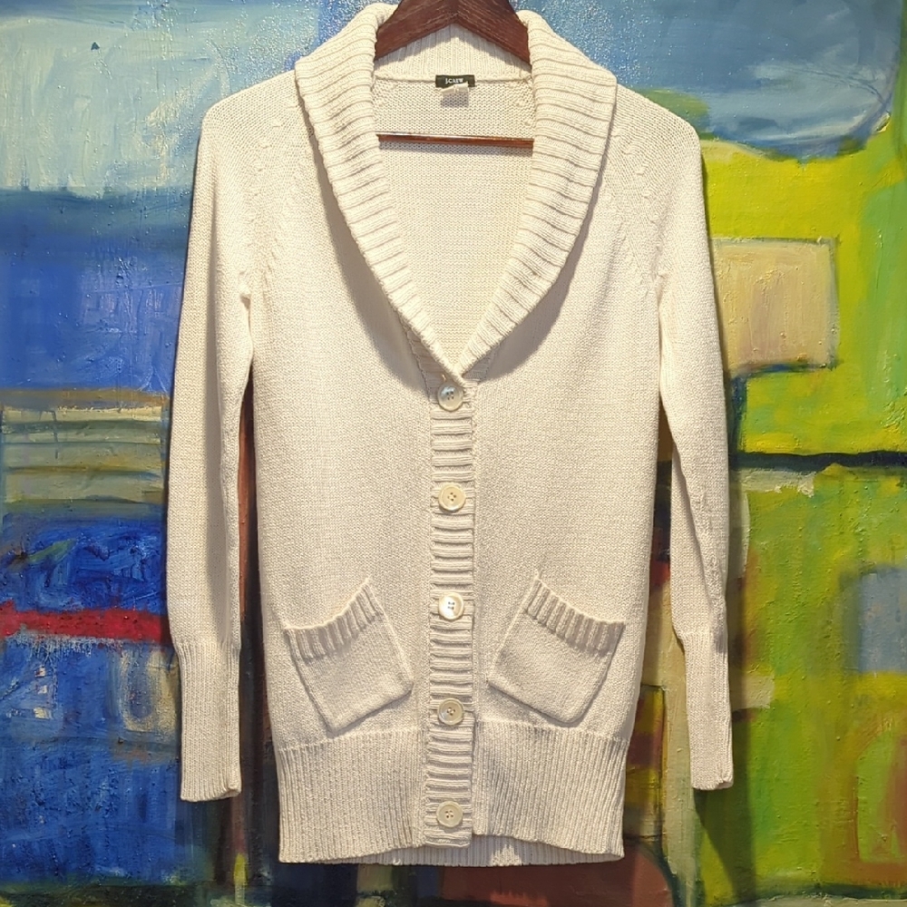 J.Crew cream handknit cardigan sweater with shawl collar Women's Small